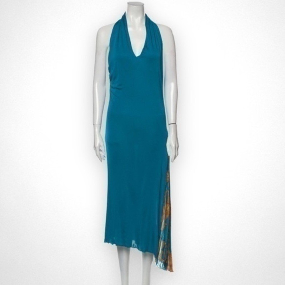 VERSACE ATELIER Haute Couture Runway Teal Blue Halter Medusa Dress 90's Y2K RARE - Picture 3 of 14
